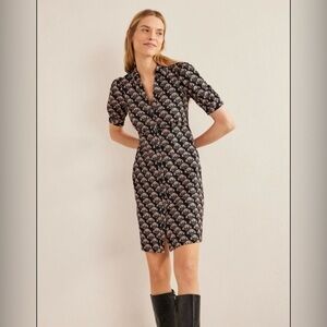 Boden Button‎ Jersey Mini Tea Dress in Black Passion Stamp Size 4R